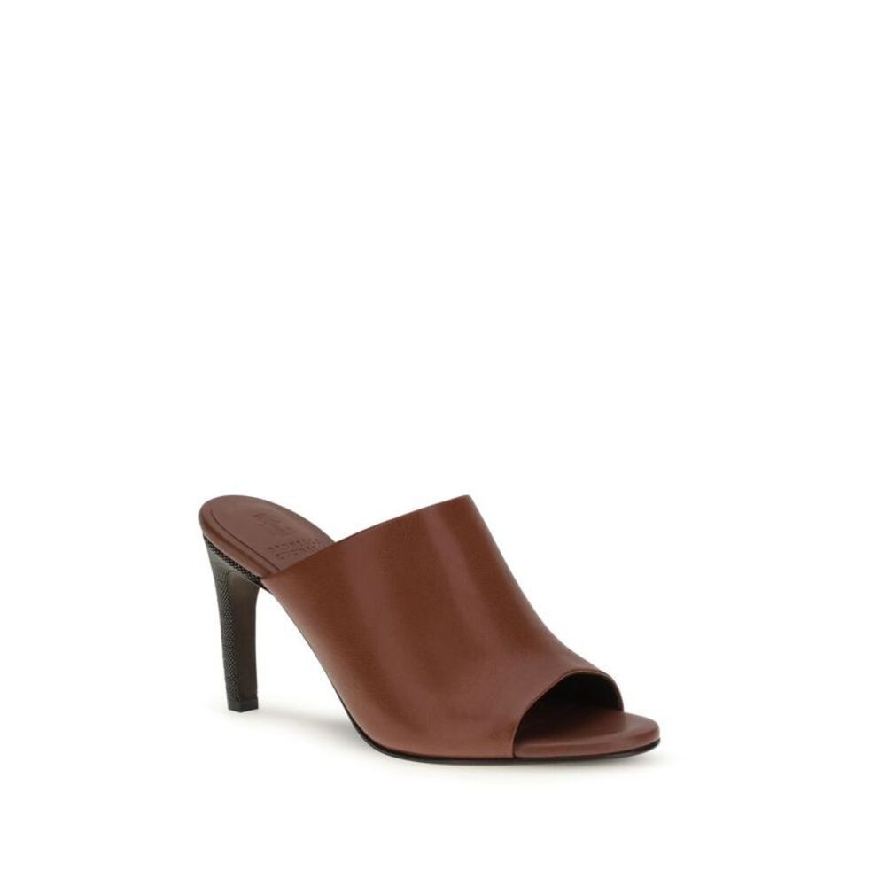 Brunello Cucinelli Brown Calf Leather Bos Taurus Women's Sandals - Picture 2 of 4